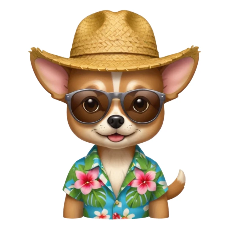 Chihuahua with sunglasses and straw hat, hawaii shirt sticker