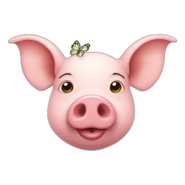 A pig with a little butterfly on his head sticker