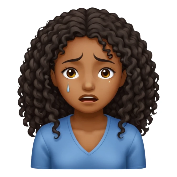 Black girl long dark curly hair crying sticker