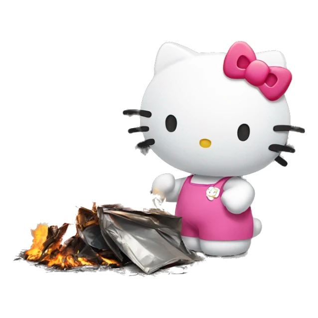 Hello kitty in front of a burning trash  sticker