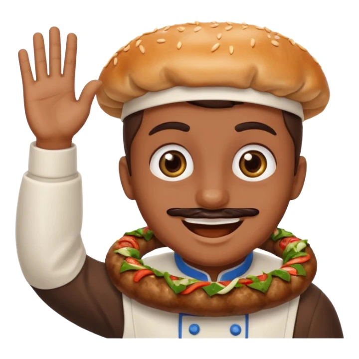 Create a cevapcici with eyes and a waving hand sticker