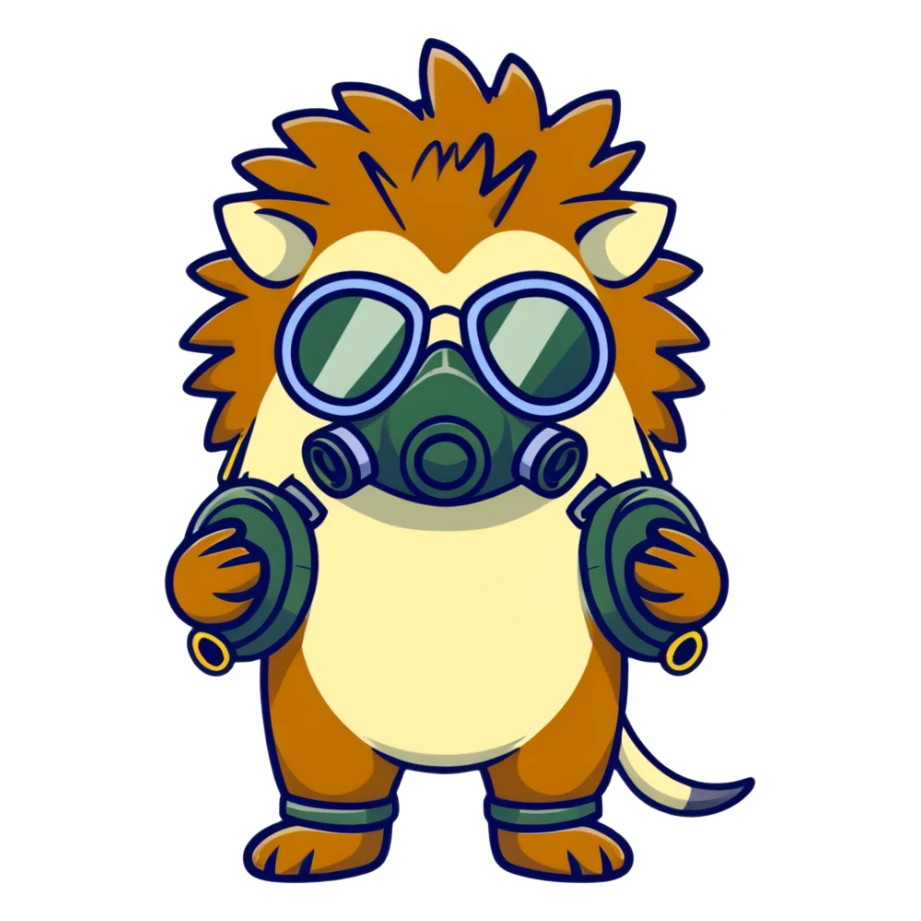 hedgehog wearing a gas mask sticker