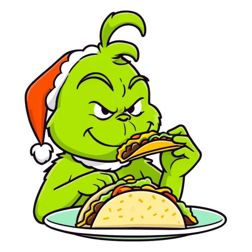 The grinch eating Birria tacos in summer sticker