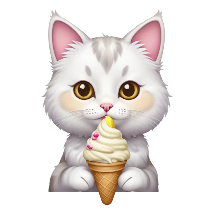 An cat holding icecream and has big cute eyes sticker
