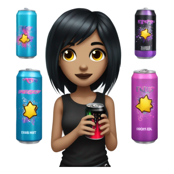 Emo girl holding an energy drin sticker