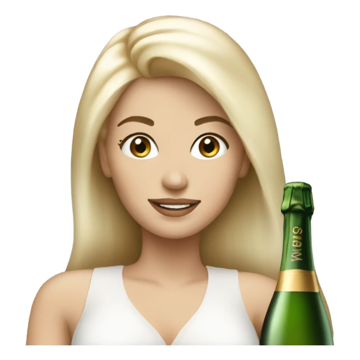 Pretty white blonde woman with champagne sticker