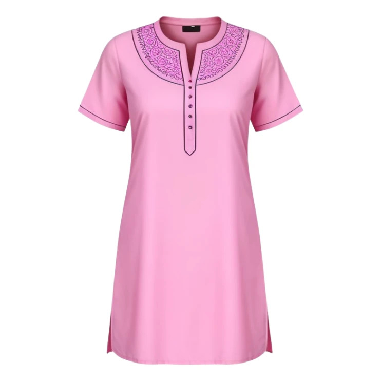 Casual pink kurti with short sleeves and minimal design sticker