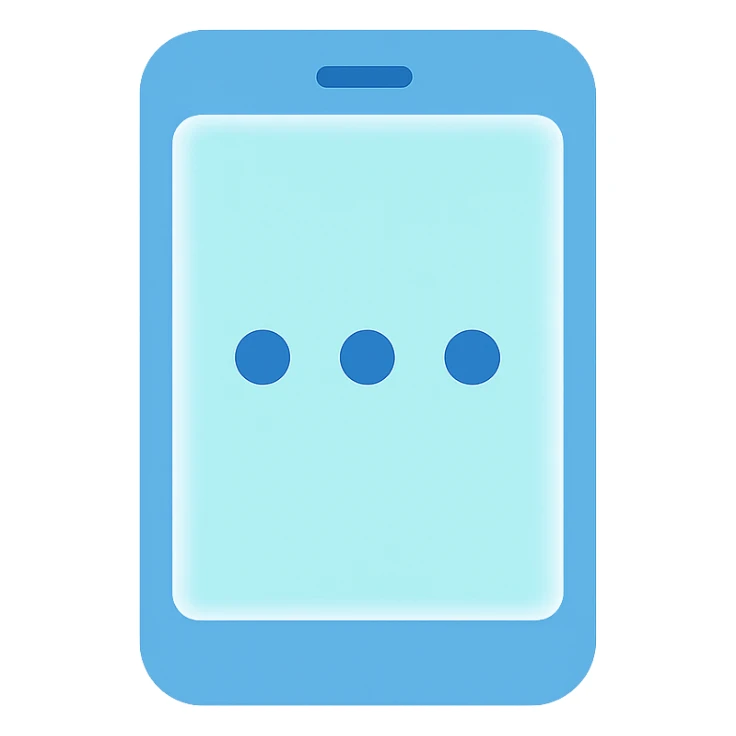 Smartphone icon with three small dots inside the screen, symbolizing points collection, flat emoji style, outline with blue and turquoise colors, white background sticker