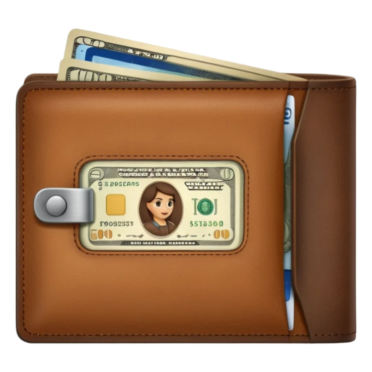 portefeuille marron avec billet et carte bancaire sticker