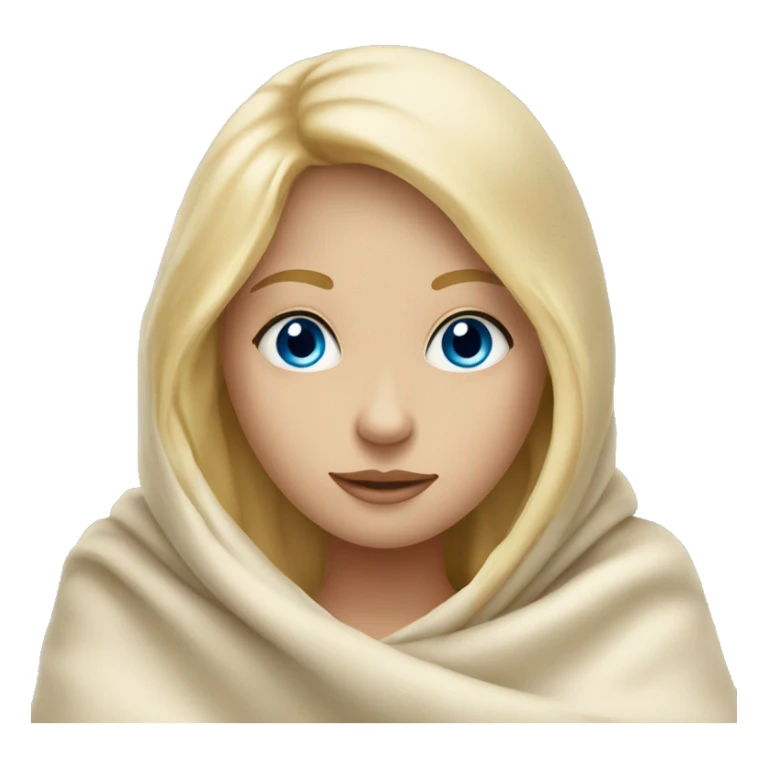 blonde girl with blue eyes underneath a cream colored blanket  sticker