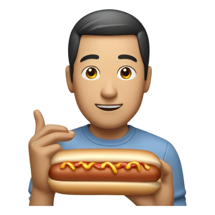 Chinese man eating hot dog sticker
