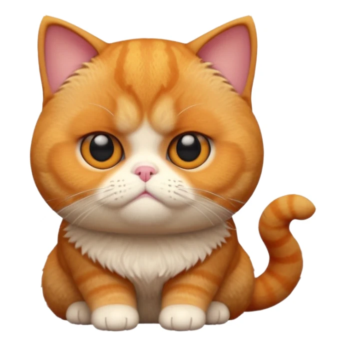 A 3D cartoon orange-ginger Exotic Shorthair cat with flat face, expressive eyes, soft fur sheen, cinematic Memoji rendering. sticker