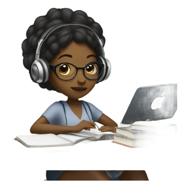 Balck Female with headphones Studying in library looking at iPad  sticker