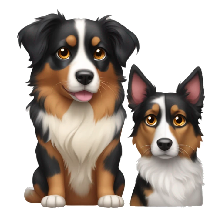 A calico cat next to a black and tan Australian Shepard dog sticker