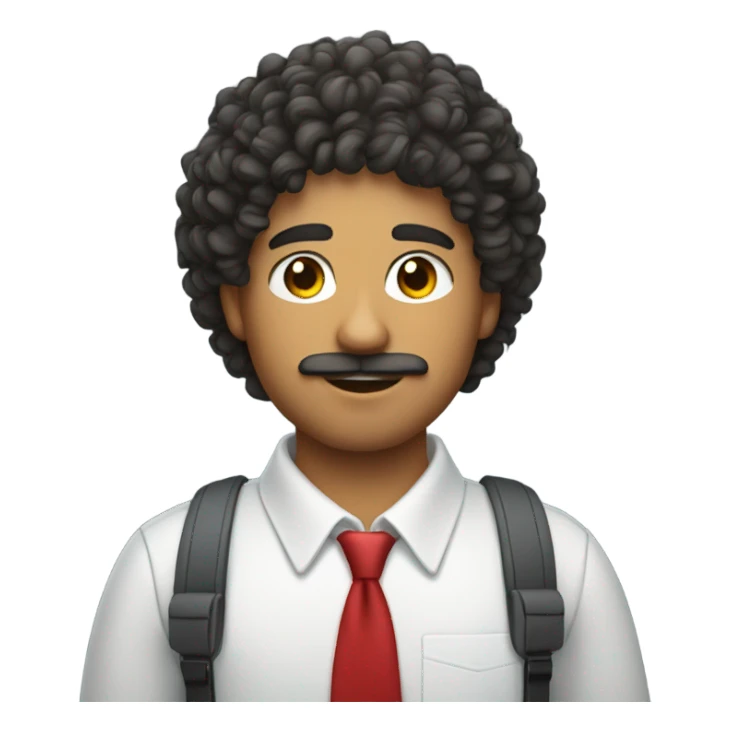 young  Mexican school IT technician with apple laptop and with curly hair and mustache and beard 
 sticker