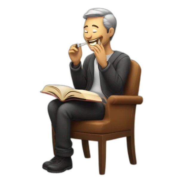 a person smoking and laughin and Reading a book sticker