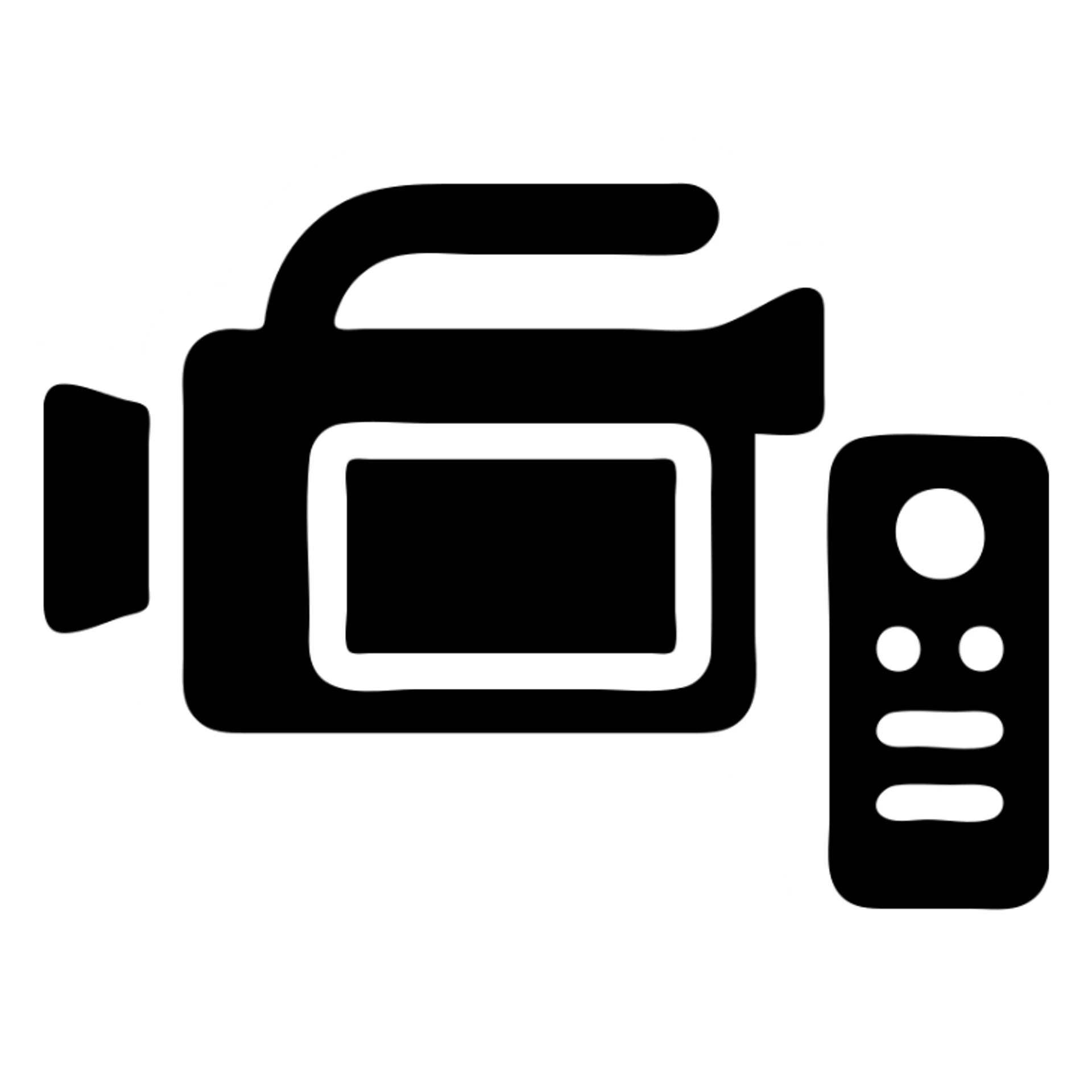 A Sony video camera in a black filled icon style, with a remote control. sticker