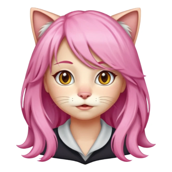 calico cat wear long pink hair wig sticker