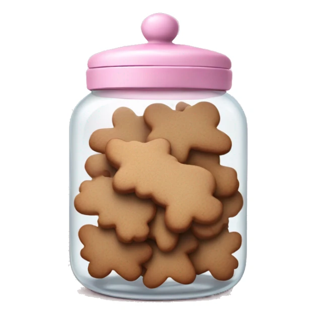 Realistic glass cookie jar with light pink lid full of gingerbread cookies isolated.  sticker
