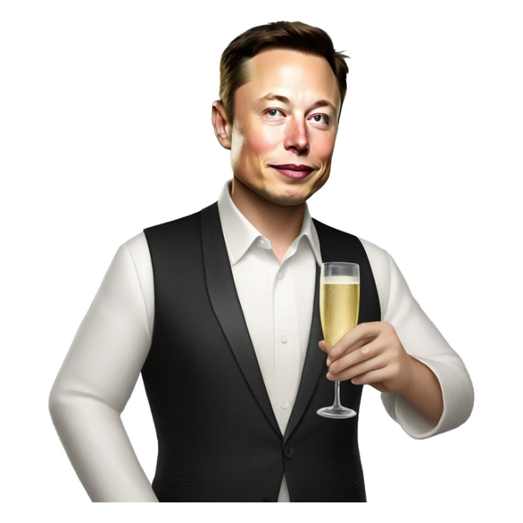 Elon Musk with a champagne glass sticker