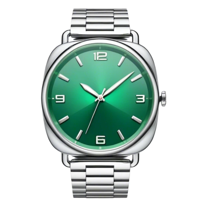 An aesthetic watch with silver and chrome strap, and emerald green inside. sticker