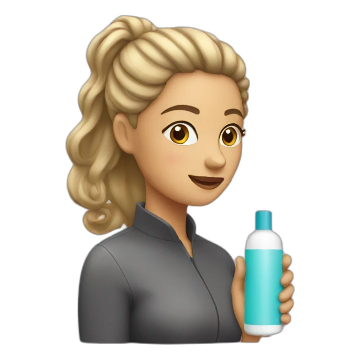 woman with shampoo bottle sticker