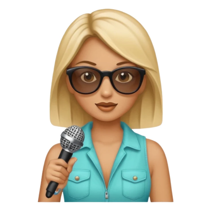 woman with summer clothes and sun glasses holding microphone sticker