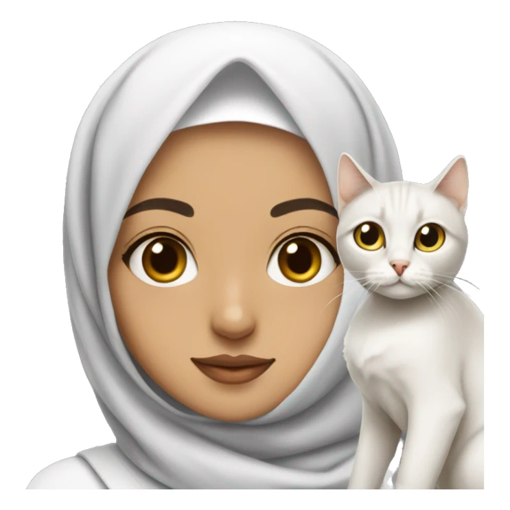 Arabic white hijab girl with a brow hijab and her cat sticker