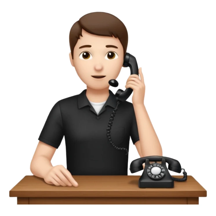 person standing at a desk, holding a telephone receiver to their ear, suggesting a phone call. sticker