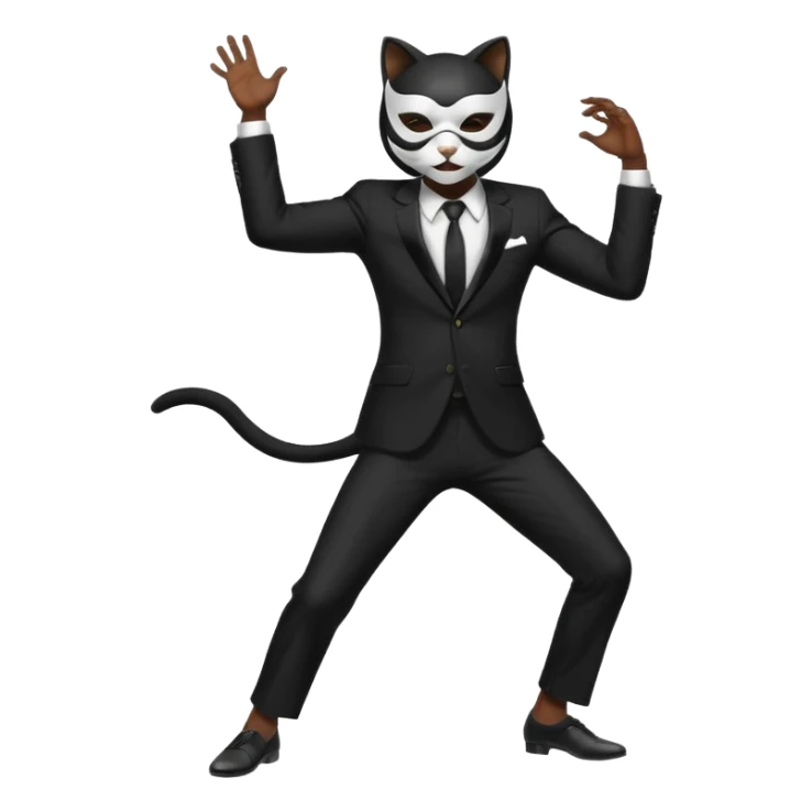 Dancing man in black suit and white cat mask sticker