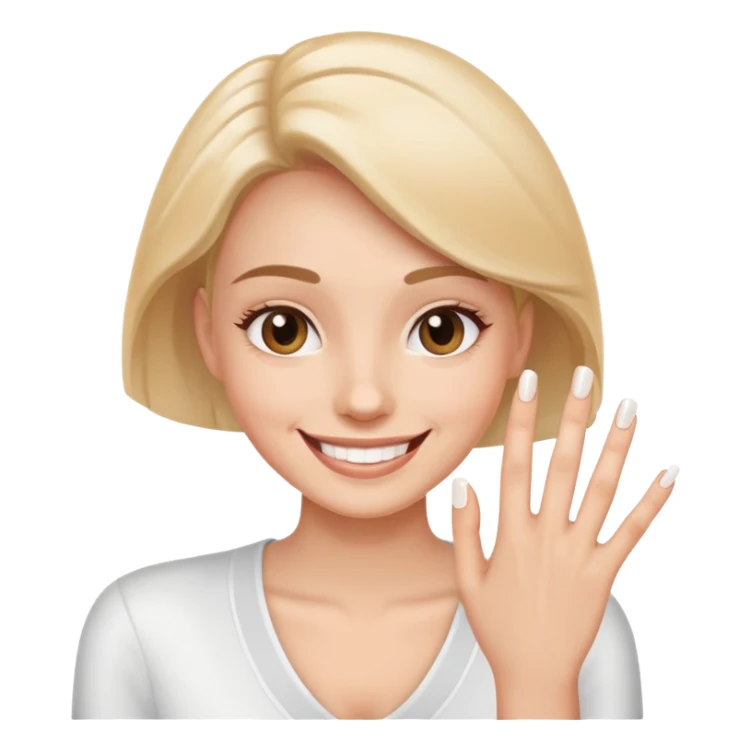 a person showing clean, trimmed nails, smiling, simple and expressive sticker