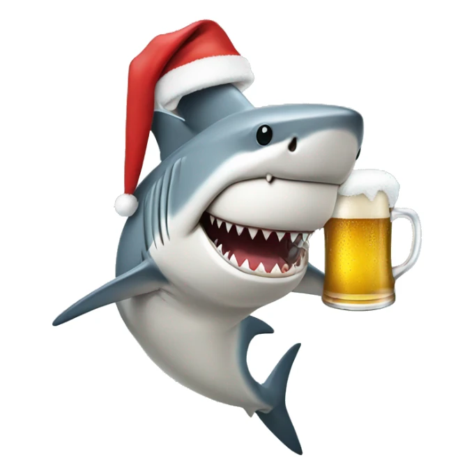 Shark in a Santa hat and sunglasses drinking a beer sticker