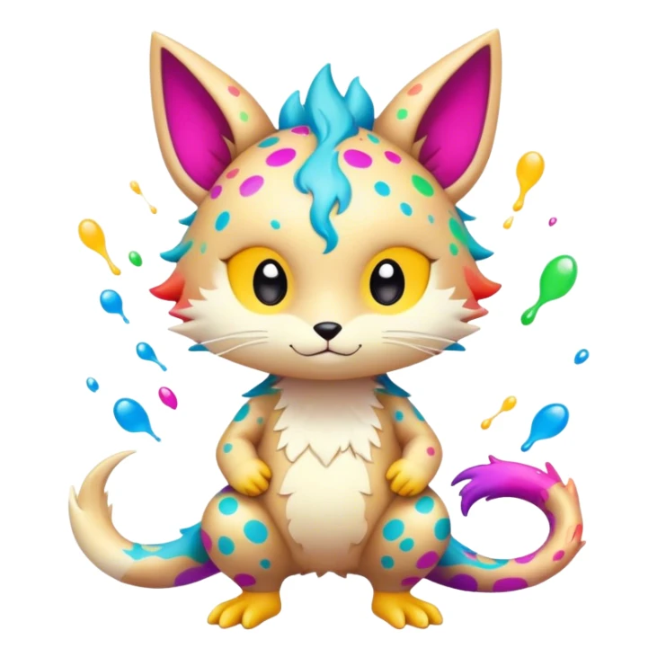 an edgy cute kawaii vernid-fionbri with colorful splash patterns full body sticker