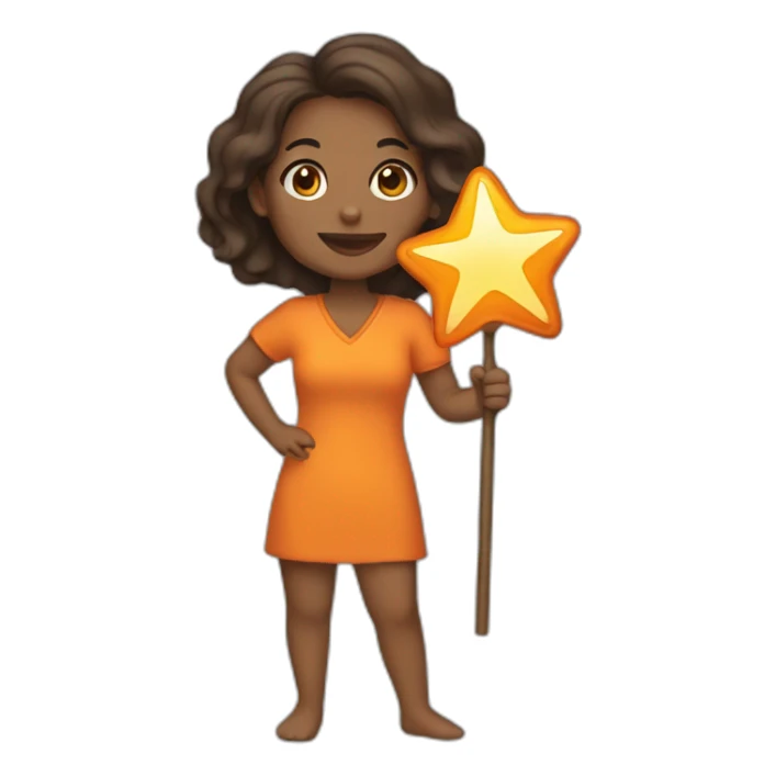 brown woman holding a orange star wand sticker