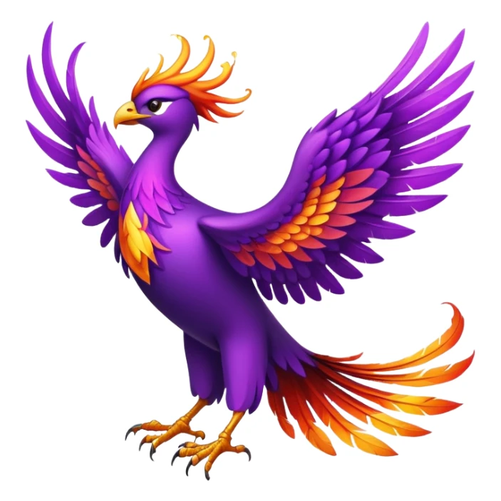 Magical purple phoenix bird with fire wings sticker