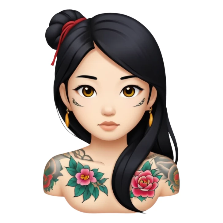 Asian girl with long black hair and tattoos sticker