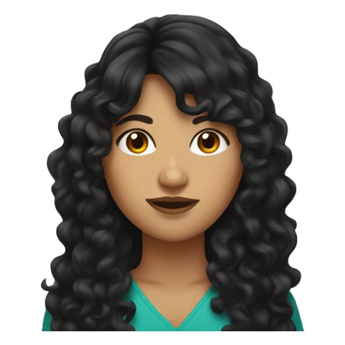 Mexican woman with long black curly hair and bangs  sticker