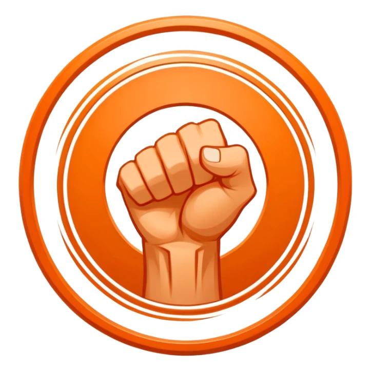 An emblem symbolizing striking martial arts, featuring a clenched fist in the center surrounded by dynamic lines representing speed and power. The background includes subtle elements of a combat ring and traditional martial arts symbols. Transparent background. sticker