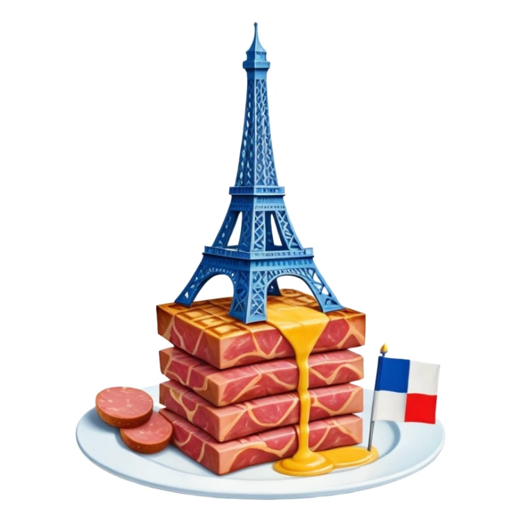 Spam meat Eiffel tower and French flag surrealist painting  sticker
