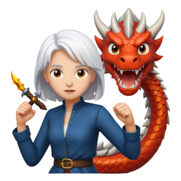 a girl with white hair fighting a dragon sticker