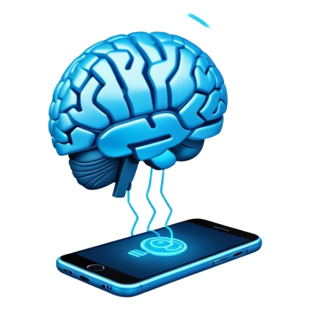 Futuristic smartphone connecting to human brain, AI-powered telepathic communication, glowing with advanced technology sticker