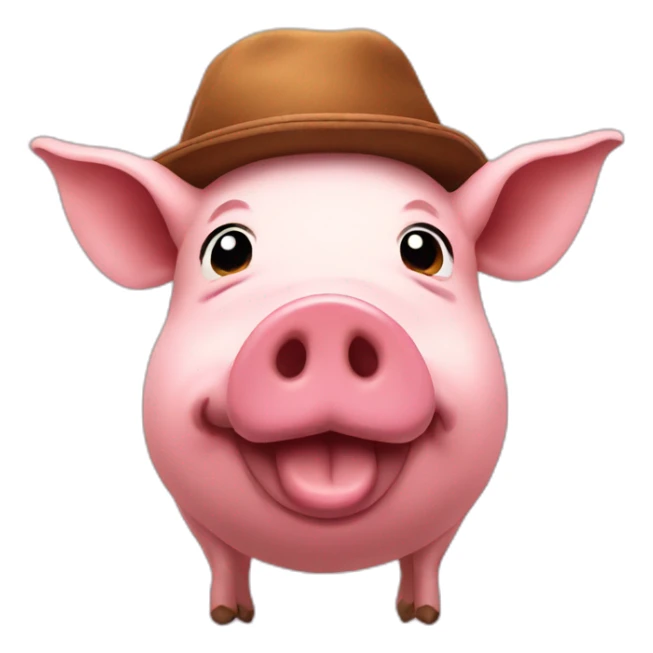 Pig wearing a poo emoji hat sticker