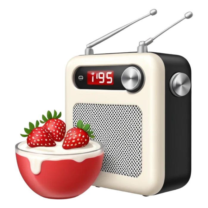 radio speaker with yogurt bricks and strawberries sticker