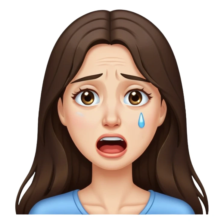 Very long hair Brunette with white skin crying tears happy sticker