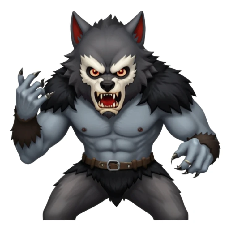 Create an emoji of Werewolf half bodied till waist sharp nails angry face black  sticker