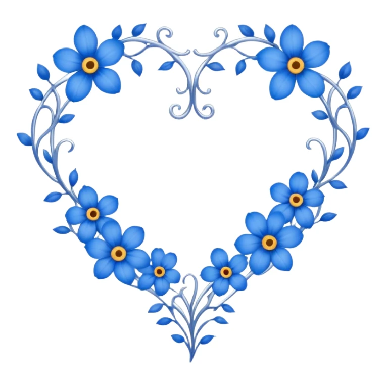 Romantic heart lace shape silver vine with blue flowers border sticker