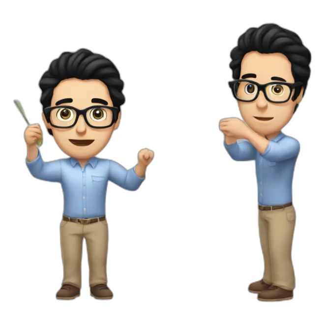 white man black hair and nerd glasses holding a sign writen "Yes, kebab!" sticker