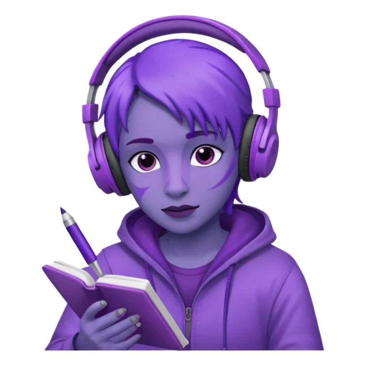 purple open written in journal with purple headphones on top sticker