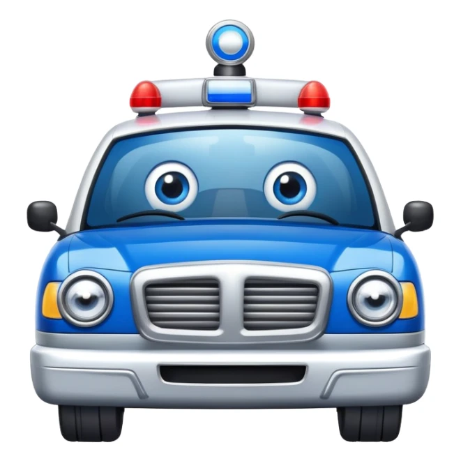 A police patrol car with big eyes and a brave, happy expression sticker