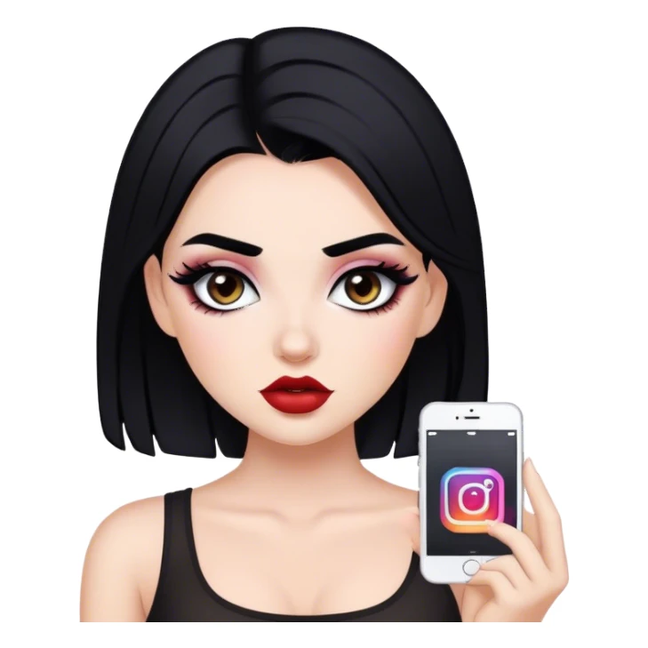 White girl with black hair with “Instagram baddie” makeup style  sticker